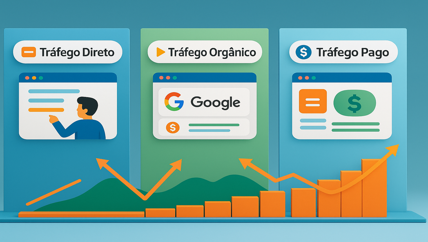 Tráfego Direto x Orgânico x Pago